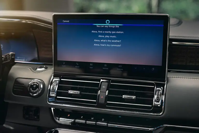 Lincoln infotainment touchscreen displaying Amazon Alexa voice command options